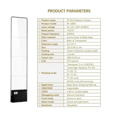 0.9-1.8 Meter RF 8.2MHz Acrylic MONORF EAS System Sound Light Alarm